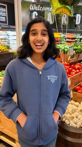 Sample talking-head pilot video thumbnail — trial participant in a supermarket, shared with the family's permission